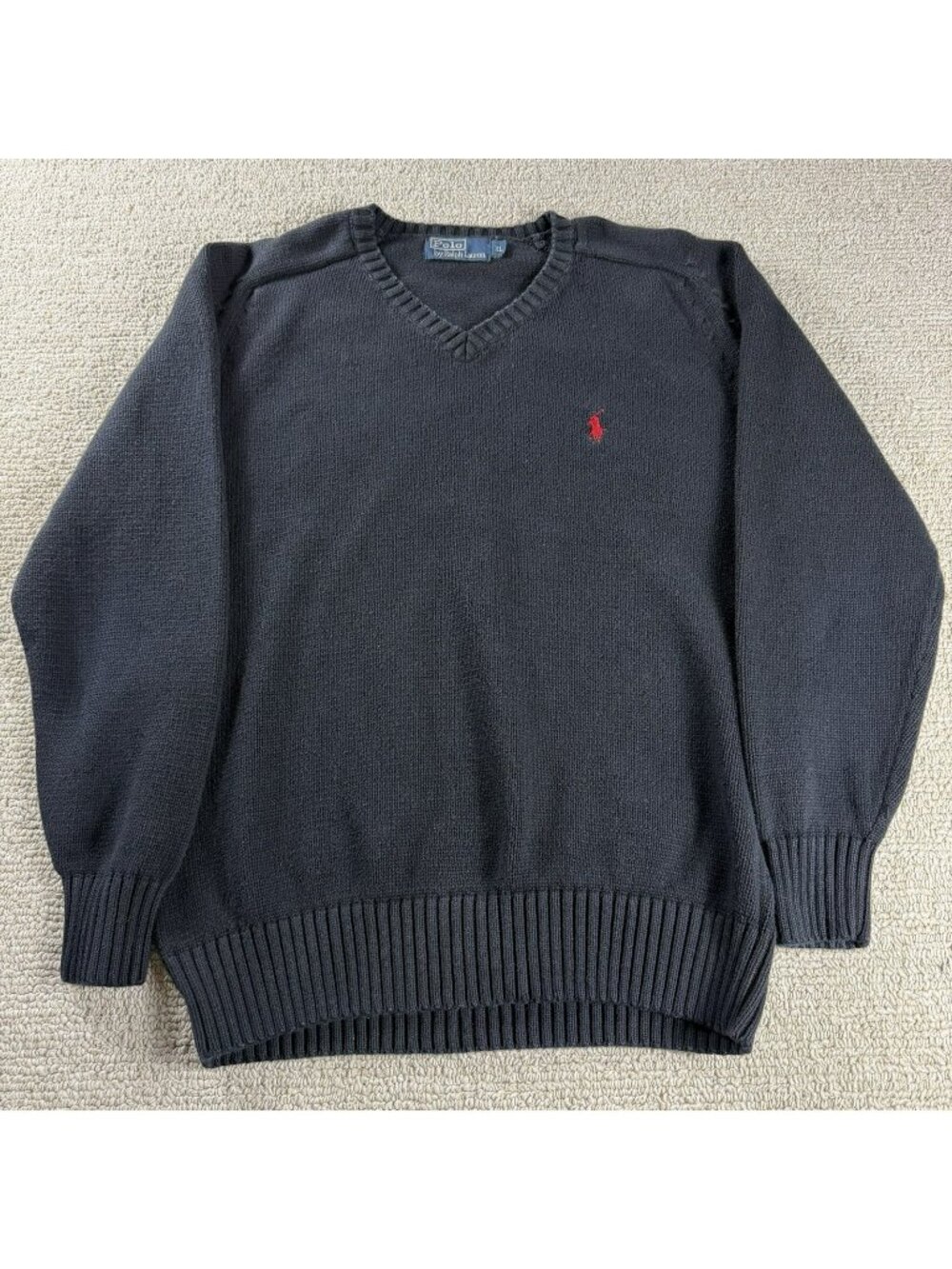 Vintage Polo Ralph Lauren Knitted V-neck Sweater Black Men’s Size XL
